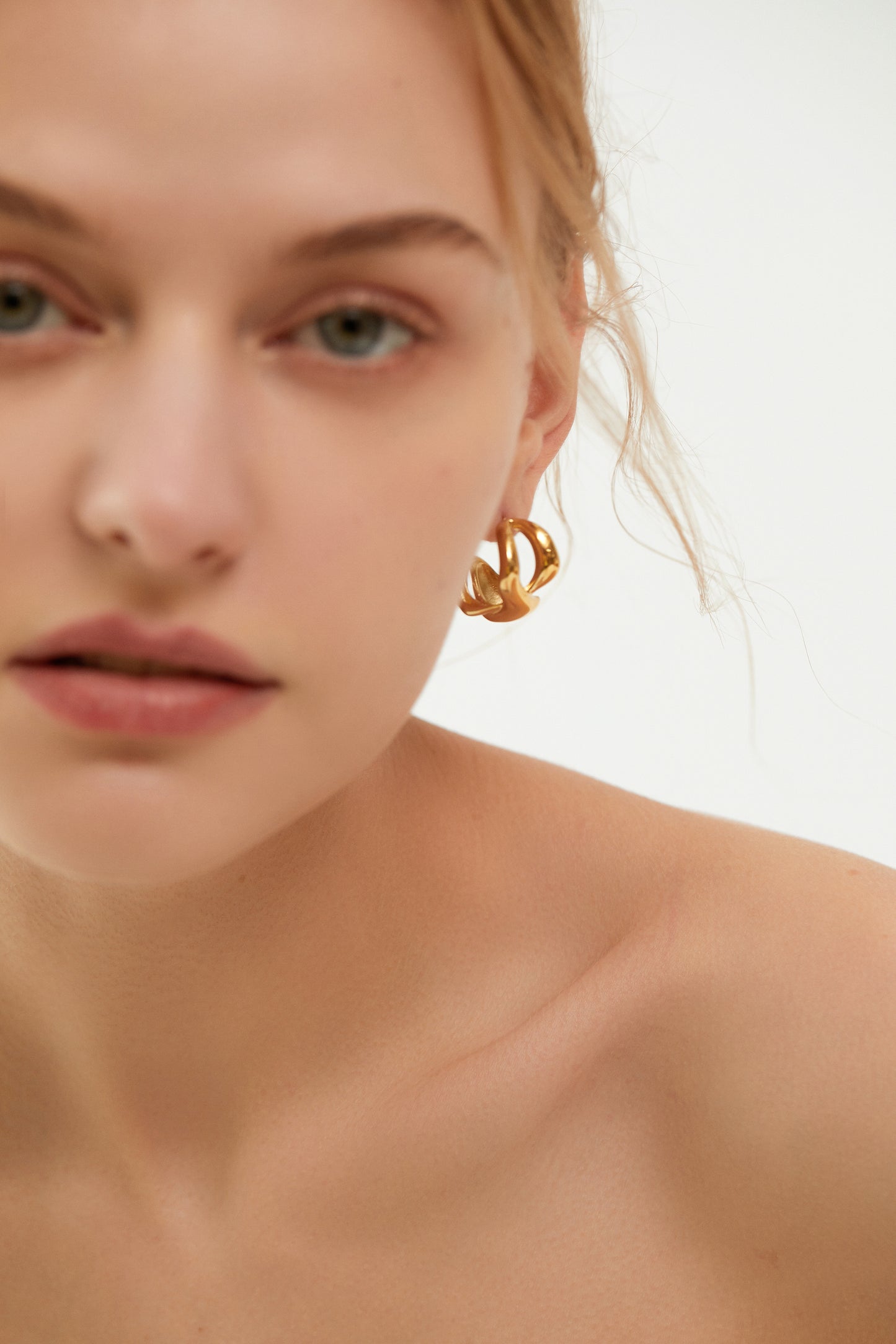 Chunky Gold Twisted Abstract Knot Stud Earrings
