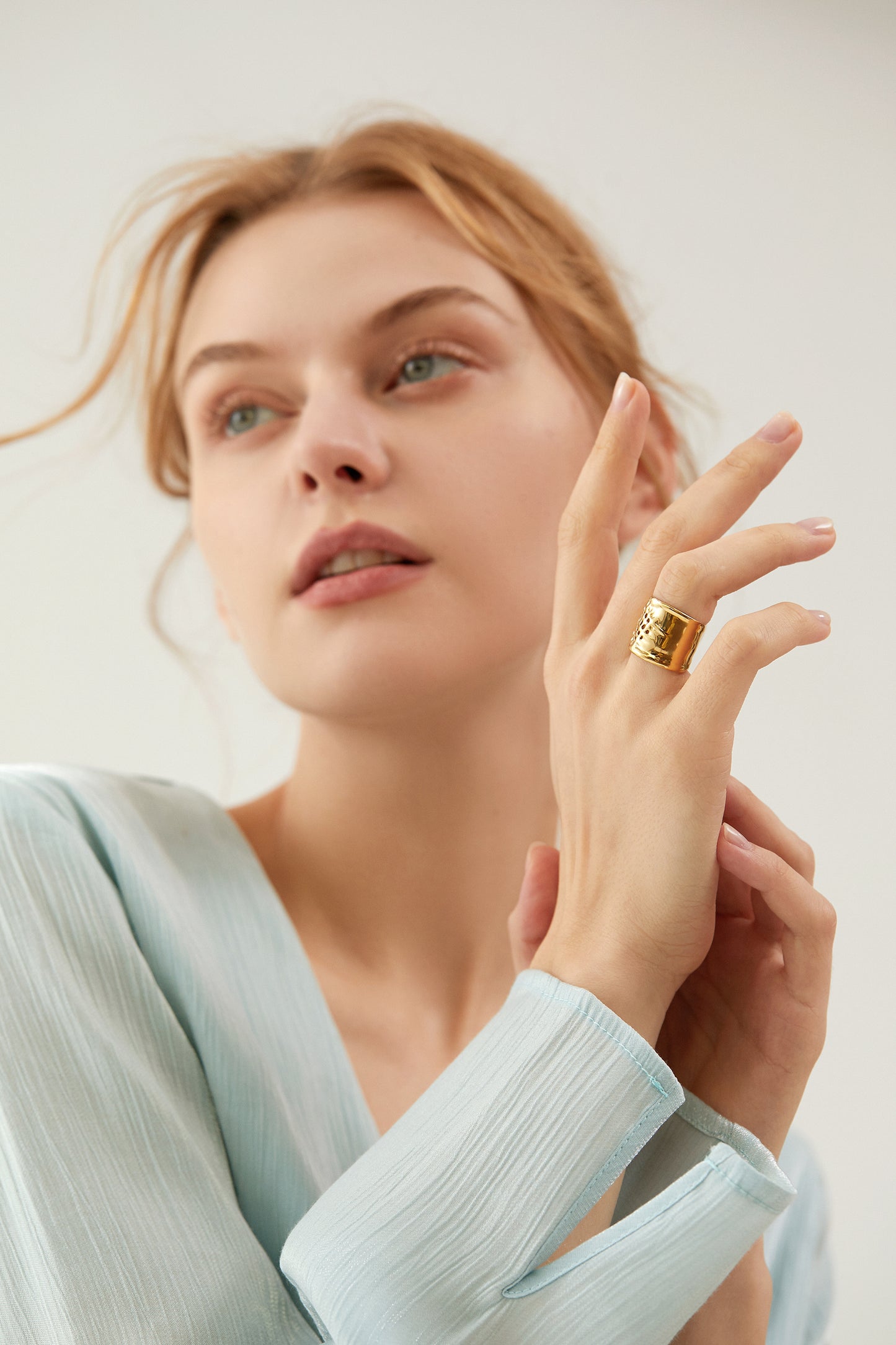 Gold Wide Hammered Cutout Adjustable Statement Ring