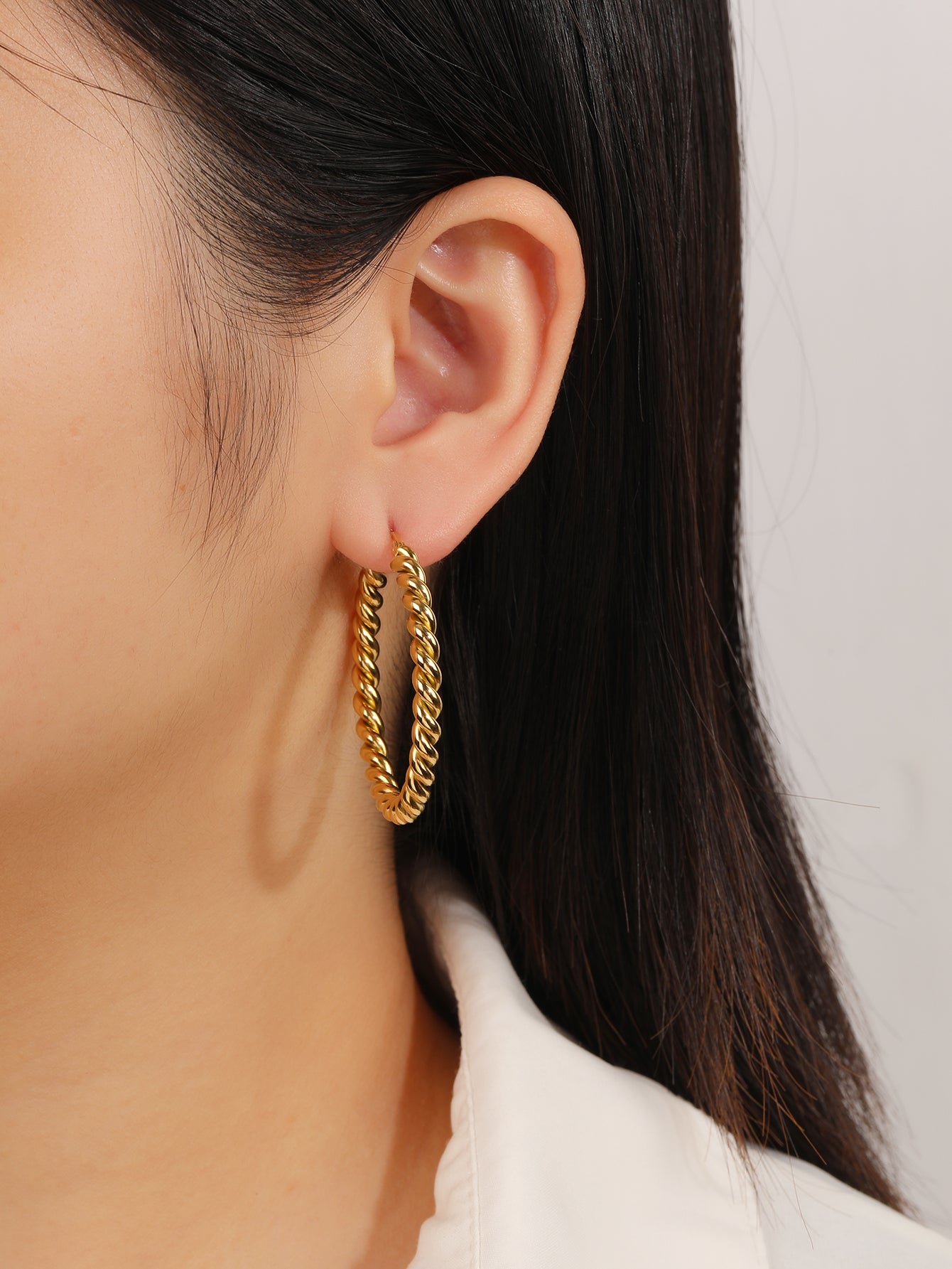 18K Gold Plated Twisted Rope Hoop Earrings