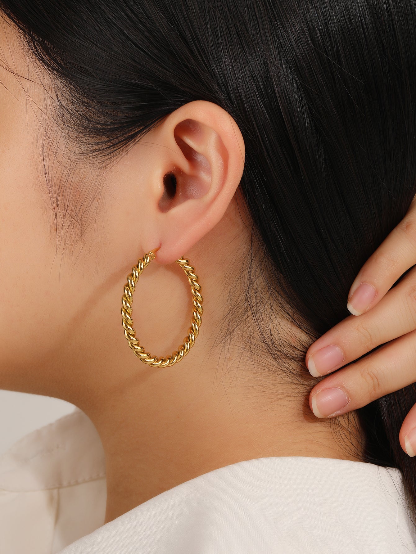 18K Gold Plated Twisted Rope Hoop Earrings