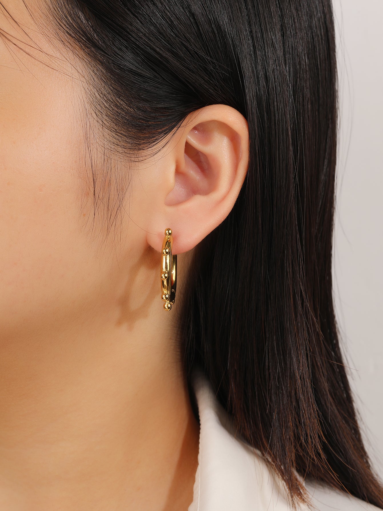 Chunky Gold Beaded Statement Hoop Earrings