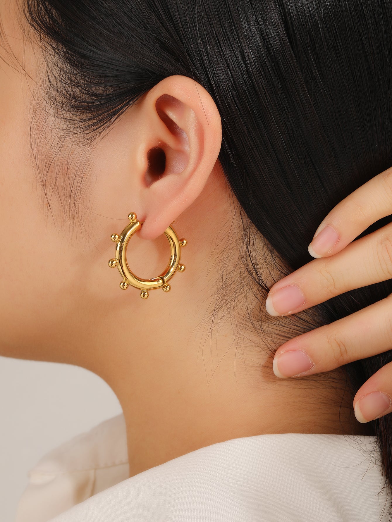 Chunky Gold Beaded Statement Hoop Earrings