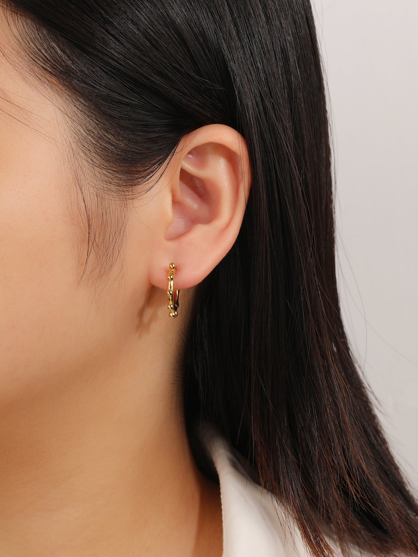 Minimalist Gold Beaded Huggie Hoop Stacking Earrings
