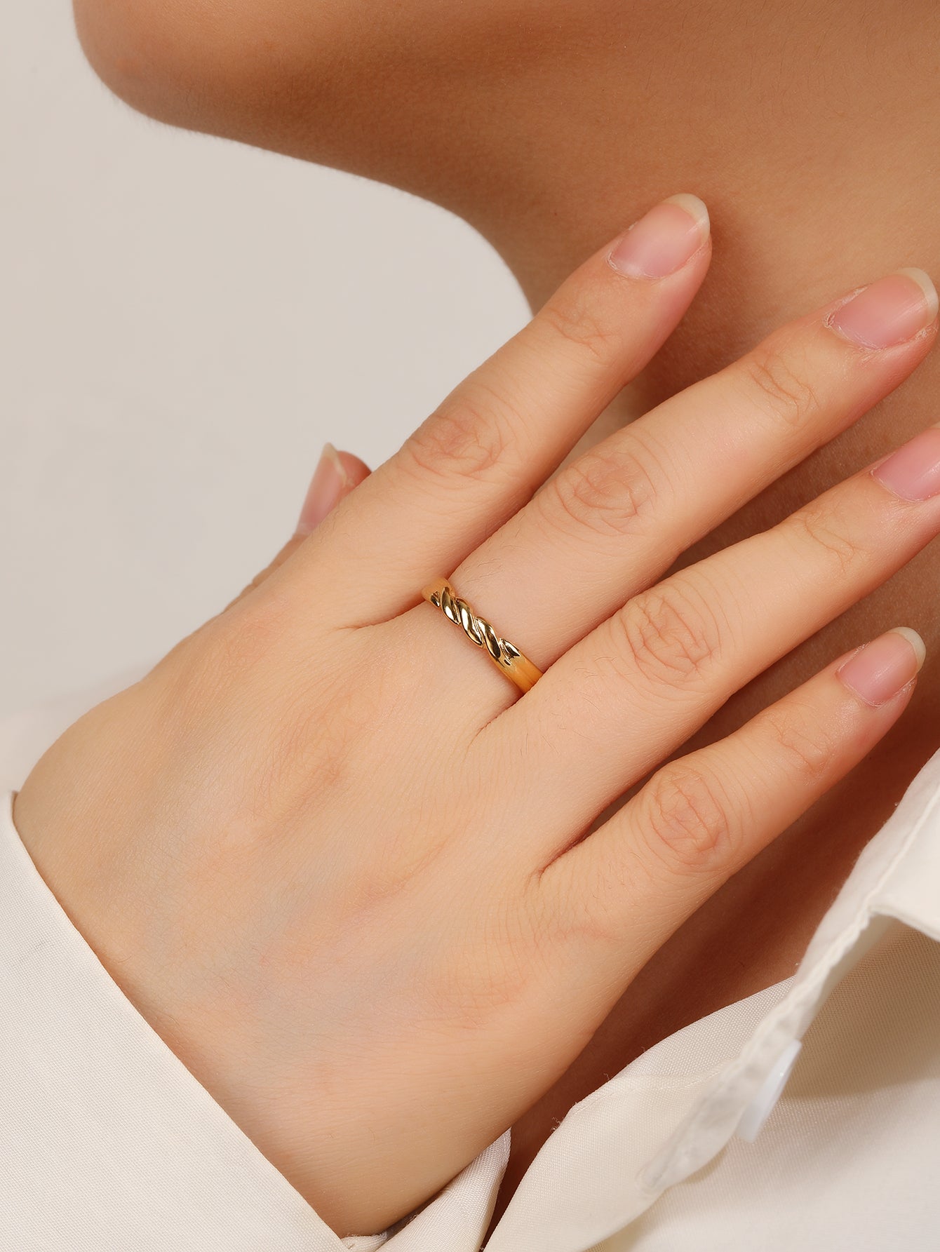 Minimalist Gold Twisted Croissant Adjustable Stacking Ring
