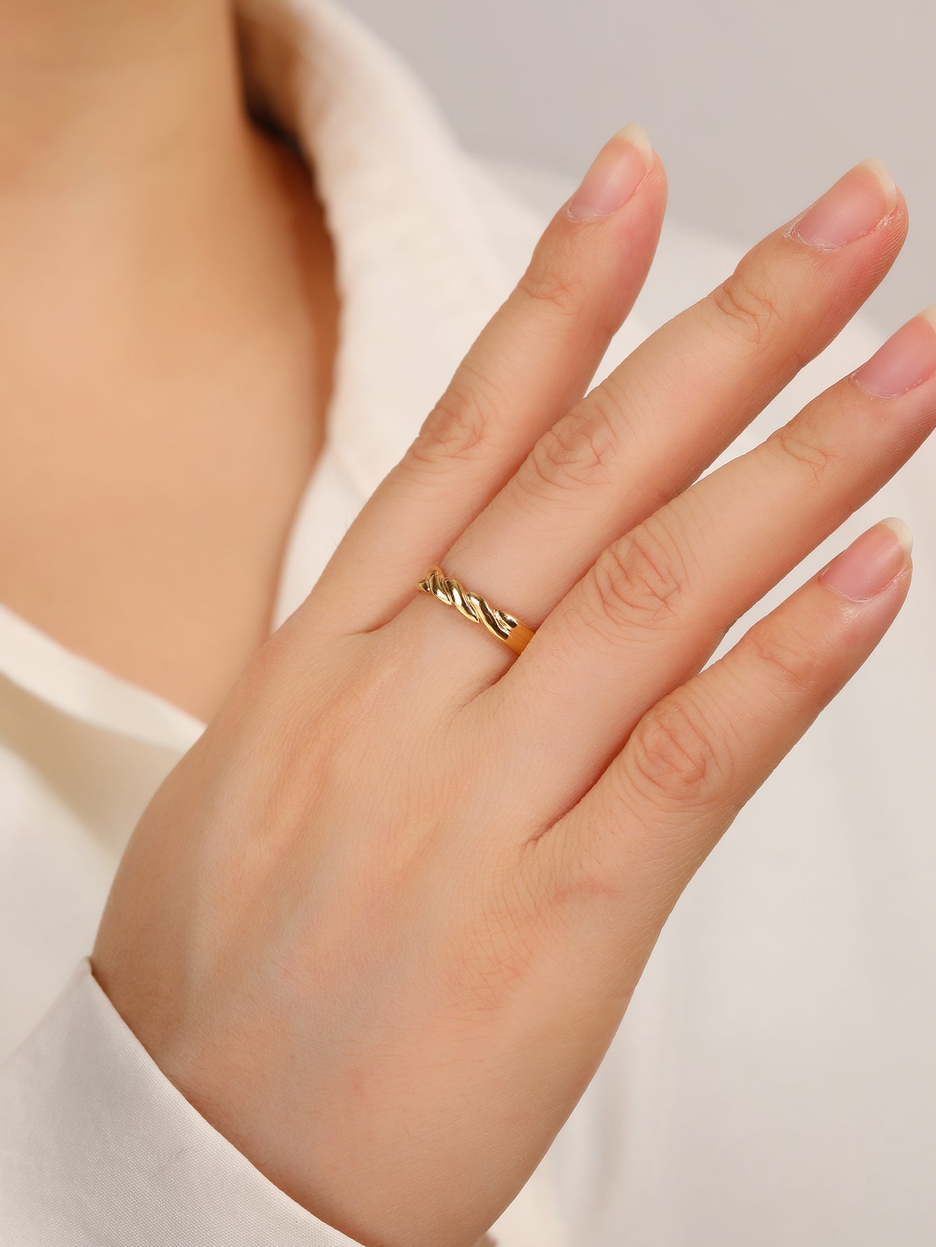 Minimalist Gold Twisted Croissant Adjustable Stacking Ring