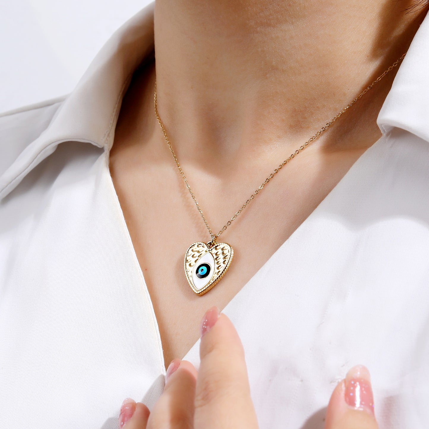 Blue Evil Eye Heart Pendant Necklace