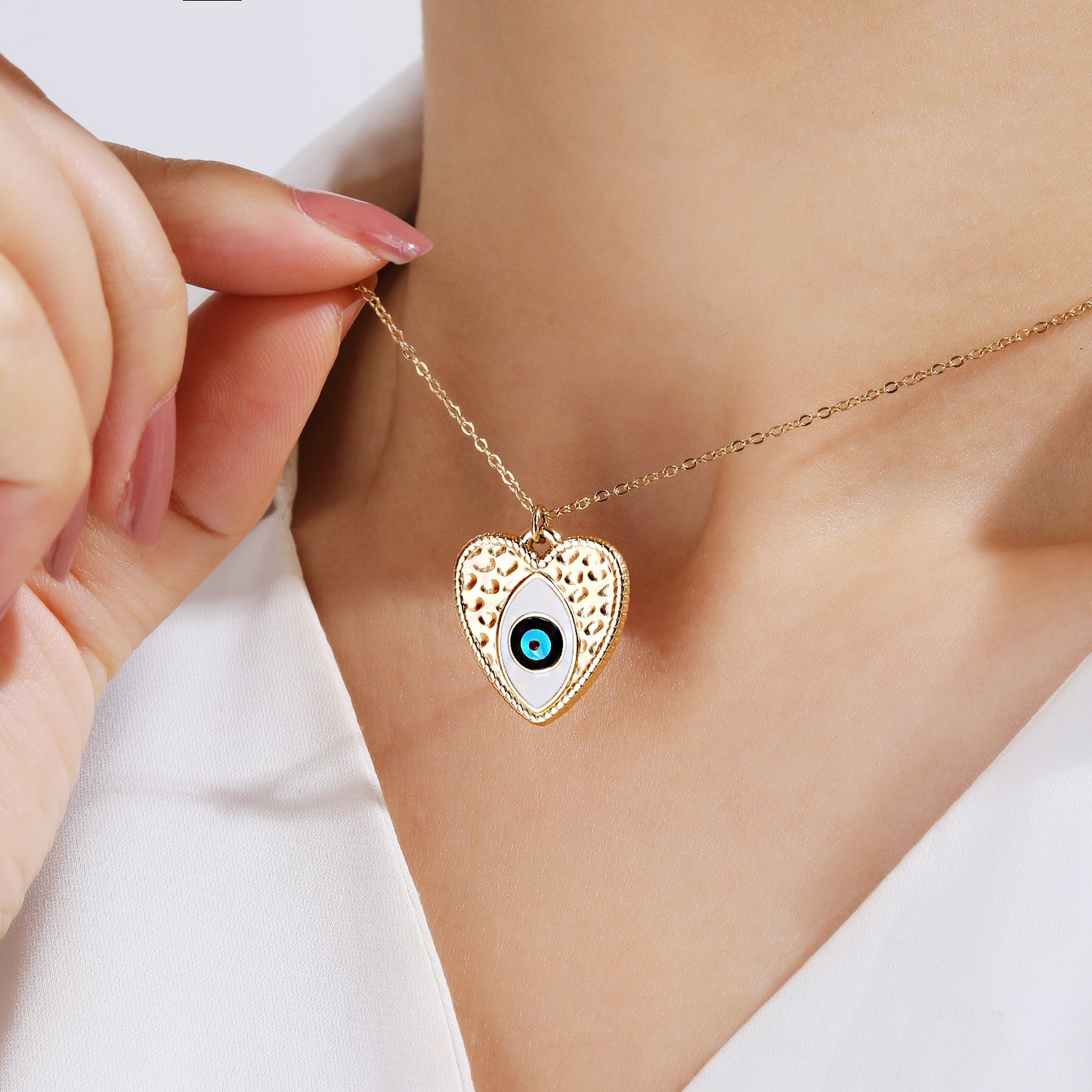 Blue Evil Eye Heart Pendant Necklace