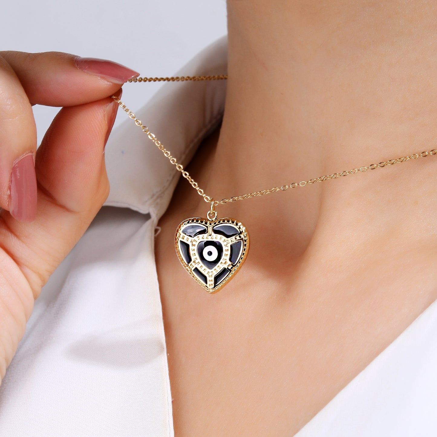 Black Evil Eye Heart Pendant Necklace