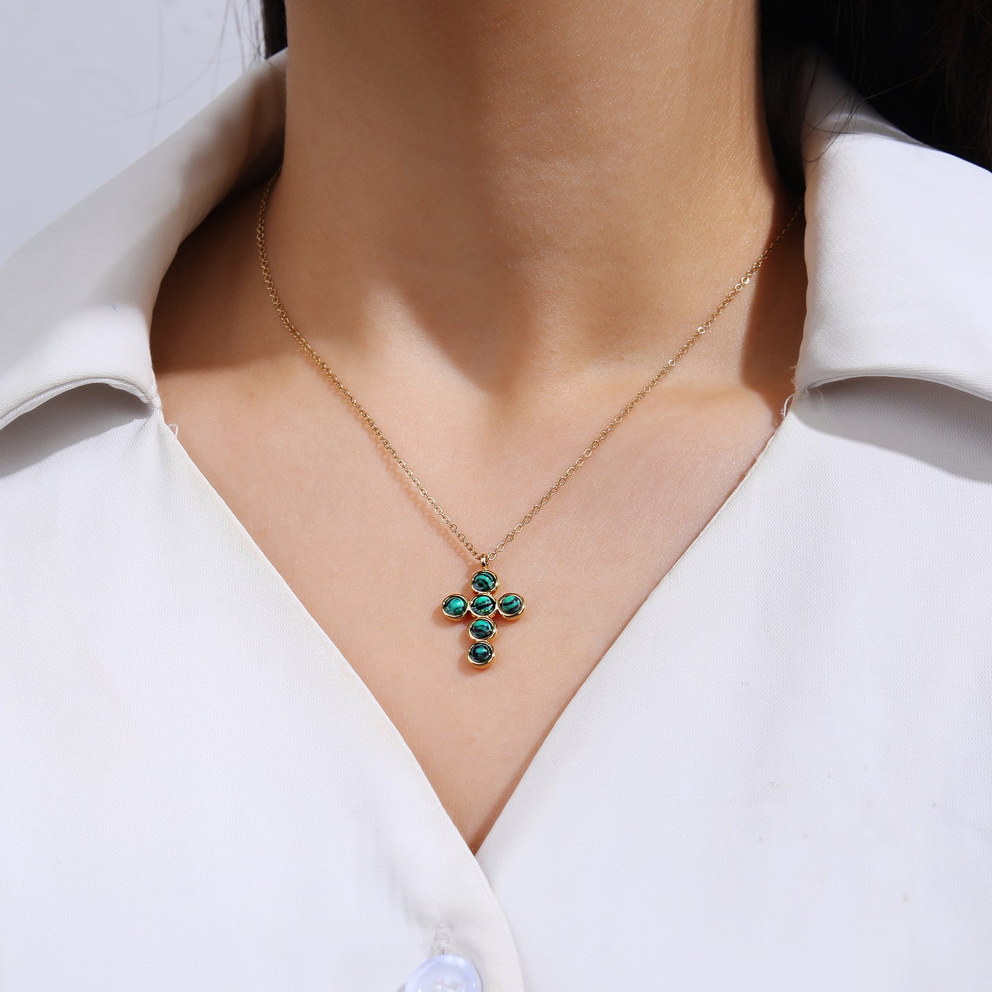 Malachite Cross Pendant Chain Necklace