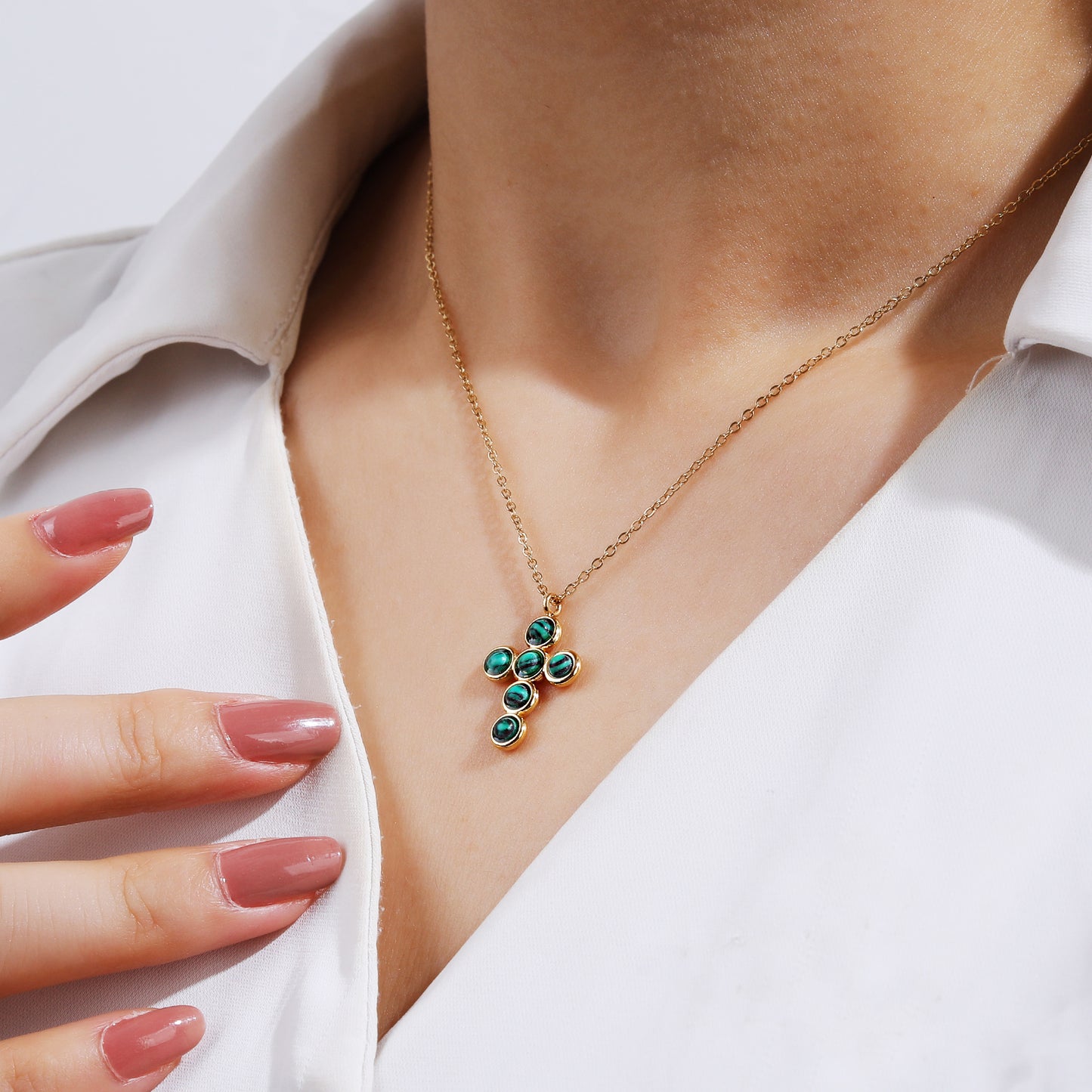 Malachite Cross Pendant Chain Necklace