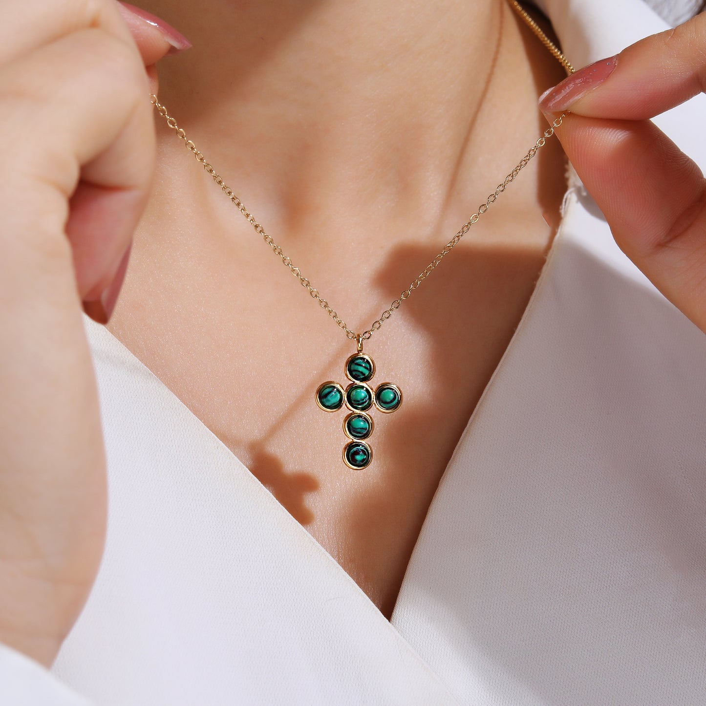 Malachite Cross Pendant Chain Necklace