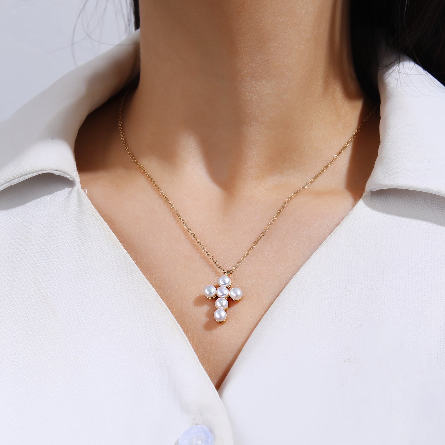 Pearl Cross Pendant Necklace