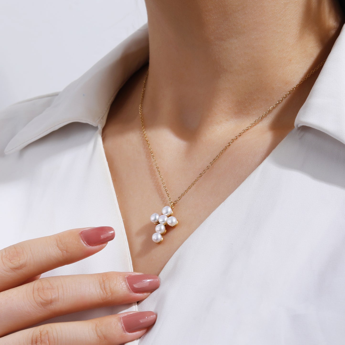 Pearl Cross Pendant Necklace
