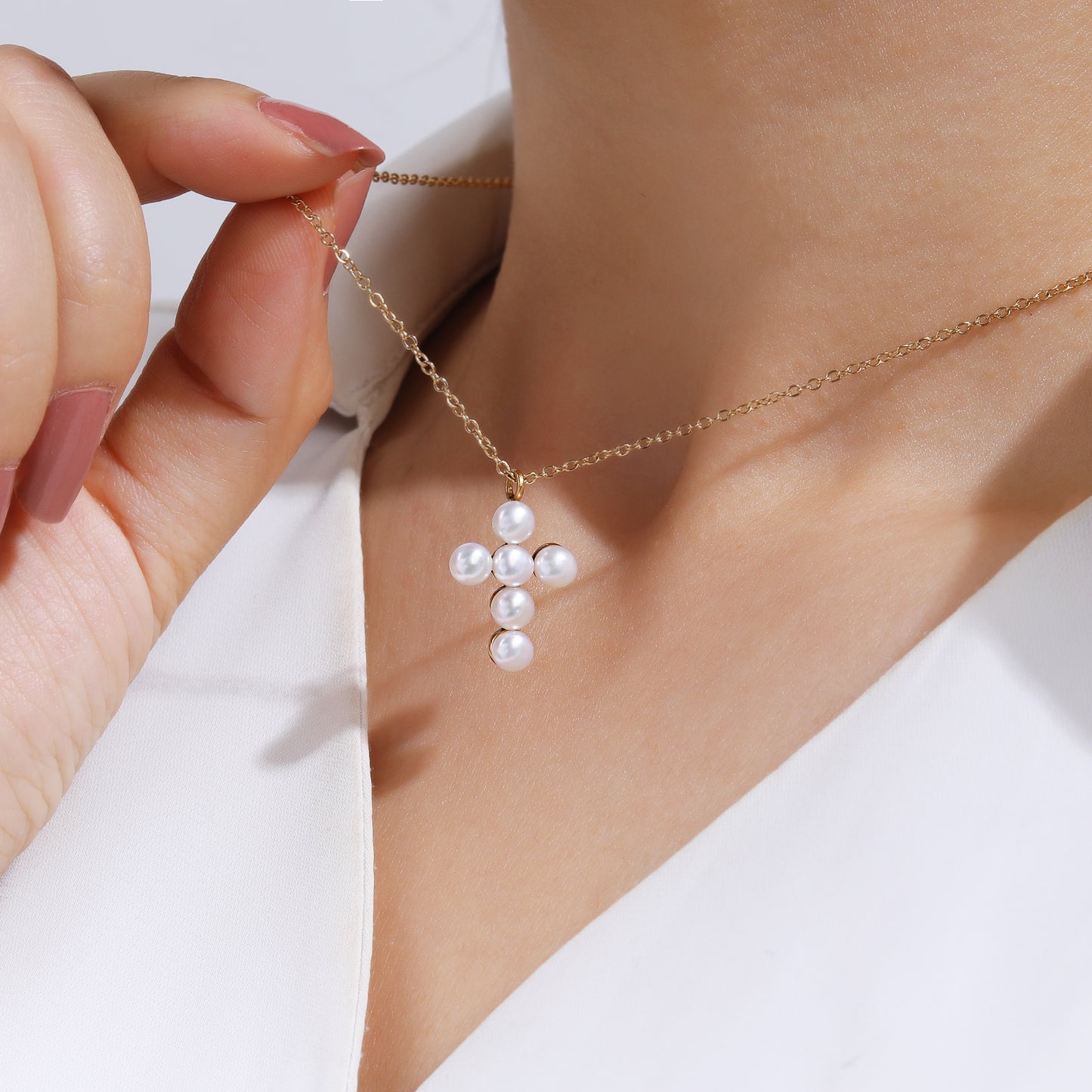Pearl Cross Pendant Necklace