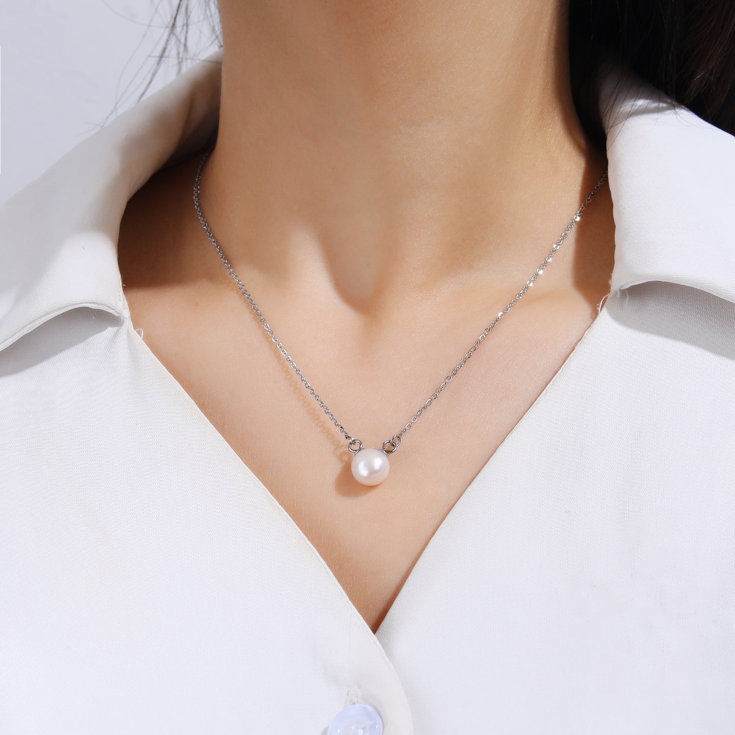 Single 8mm Pearl Chain Necklace