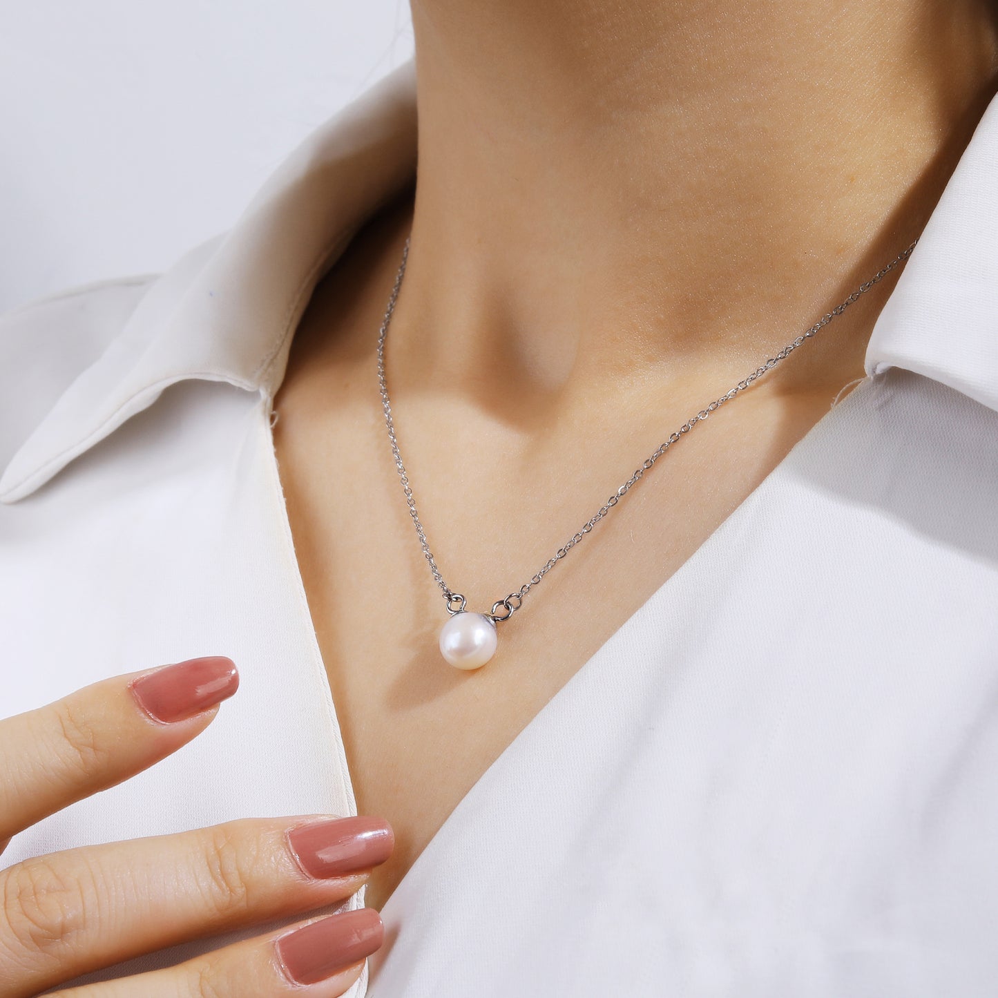 Single 8mm Pearl Chain Necklace