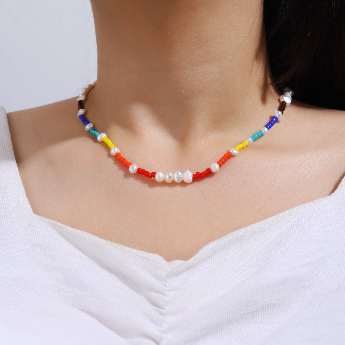 Baroque Pearl Necklace with Colorful Beads