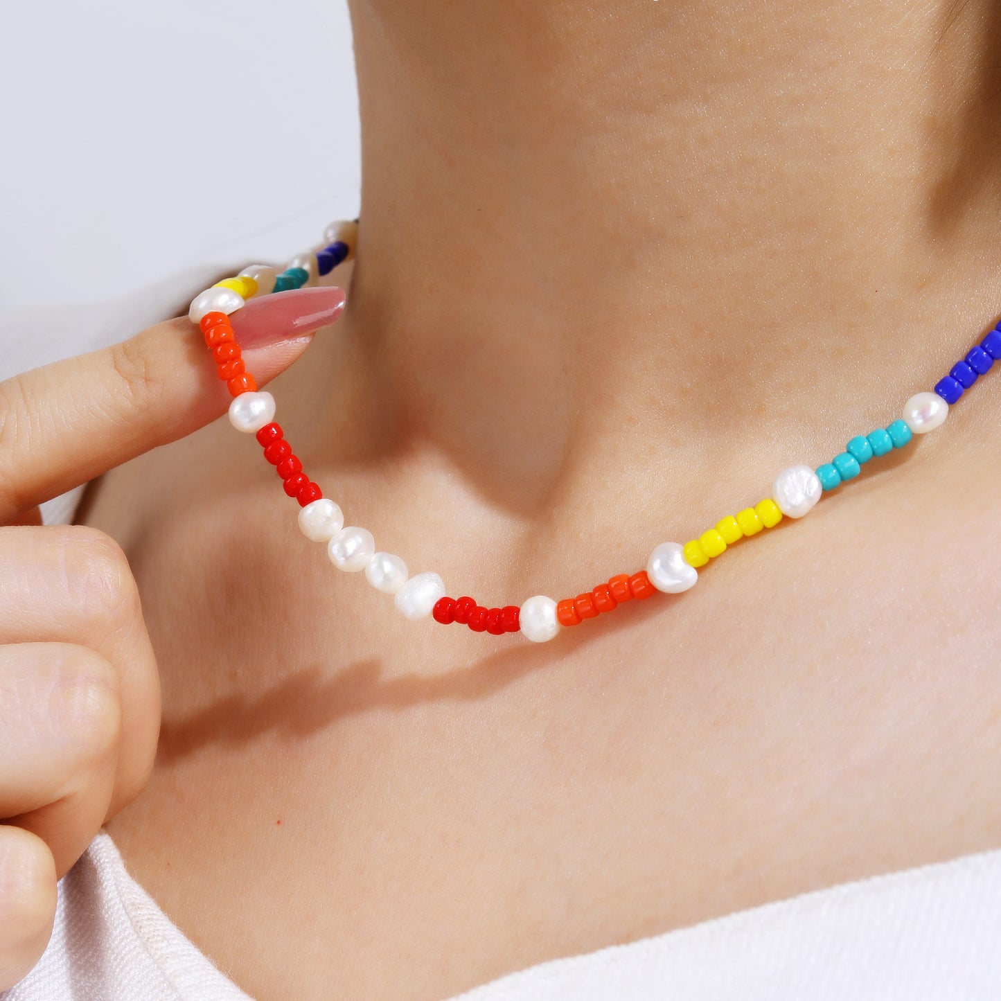 Baroque Pearl Necklace with Colorful Beads