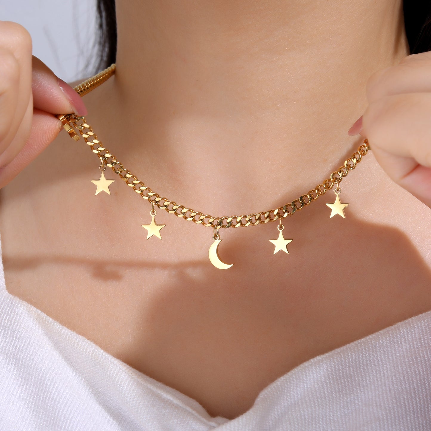 Lucky Star Figaro Chain Necklace
