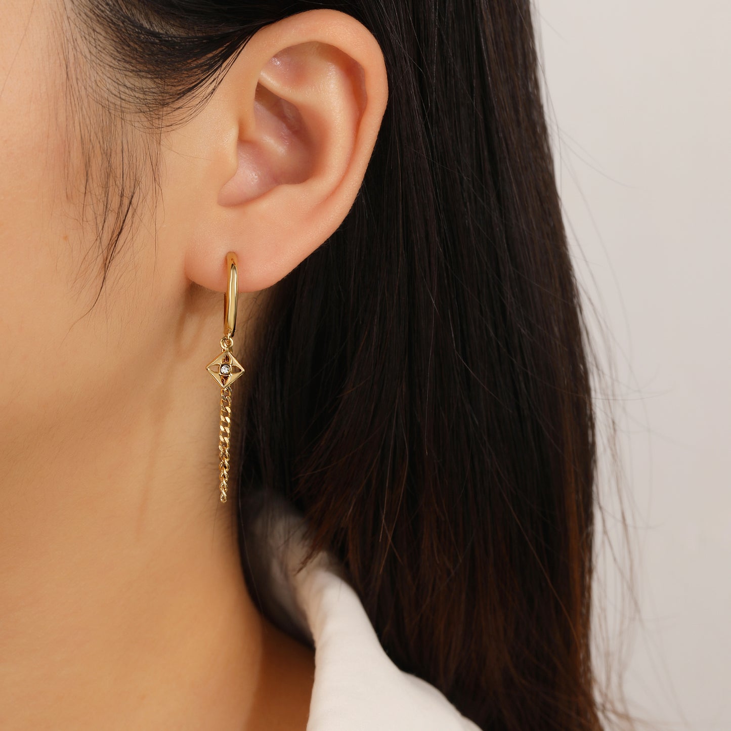 Gold Dangle Drop Hoop Earrings with Link