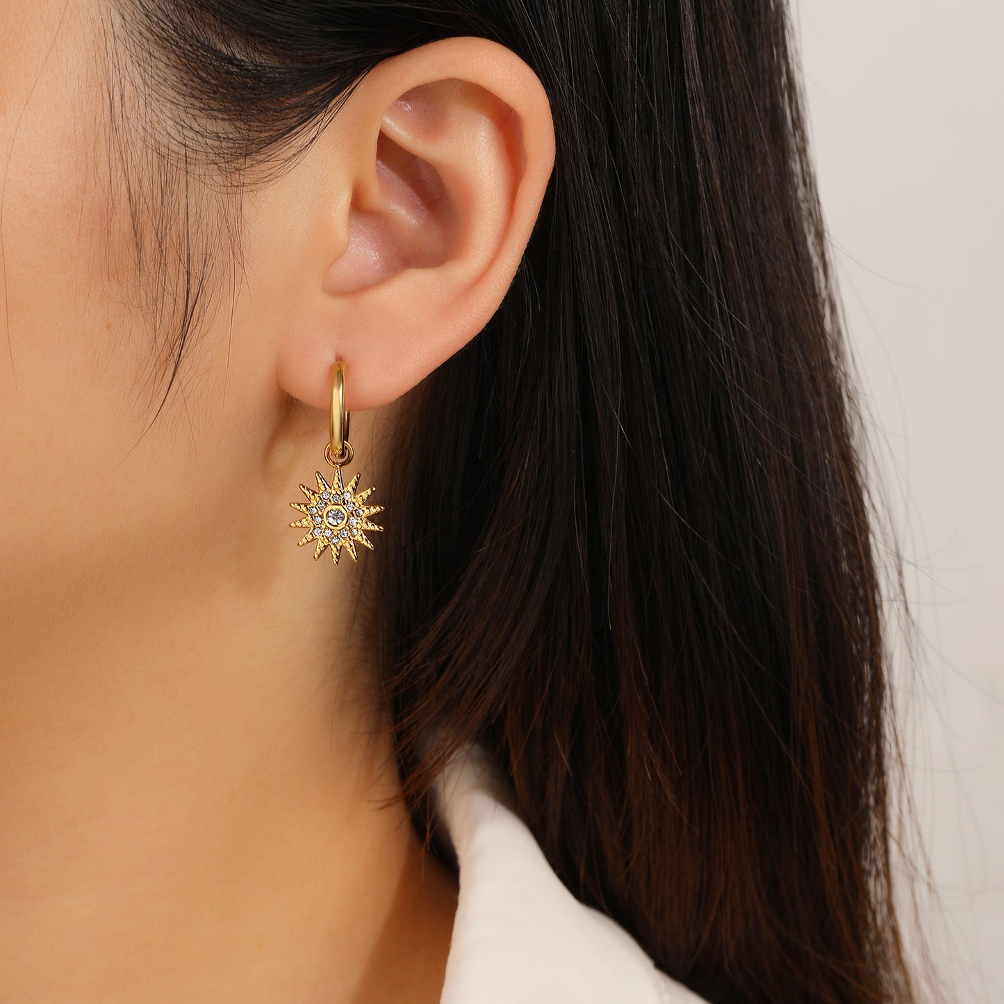 Sun Dangle Drop Earrings with CZ
