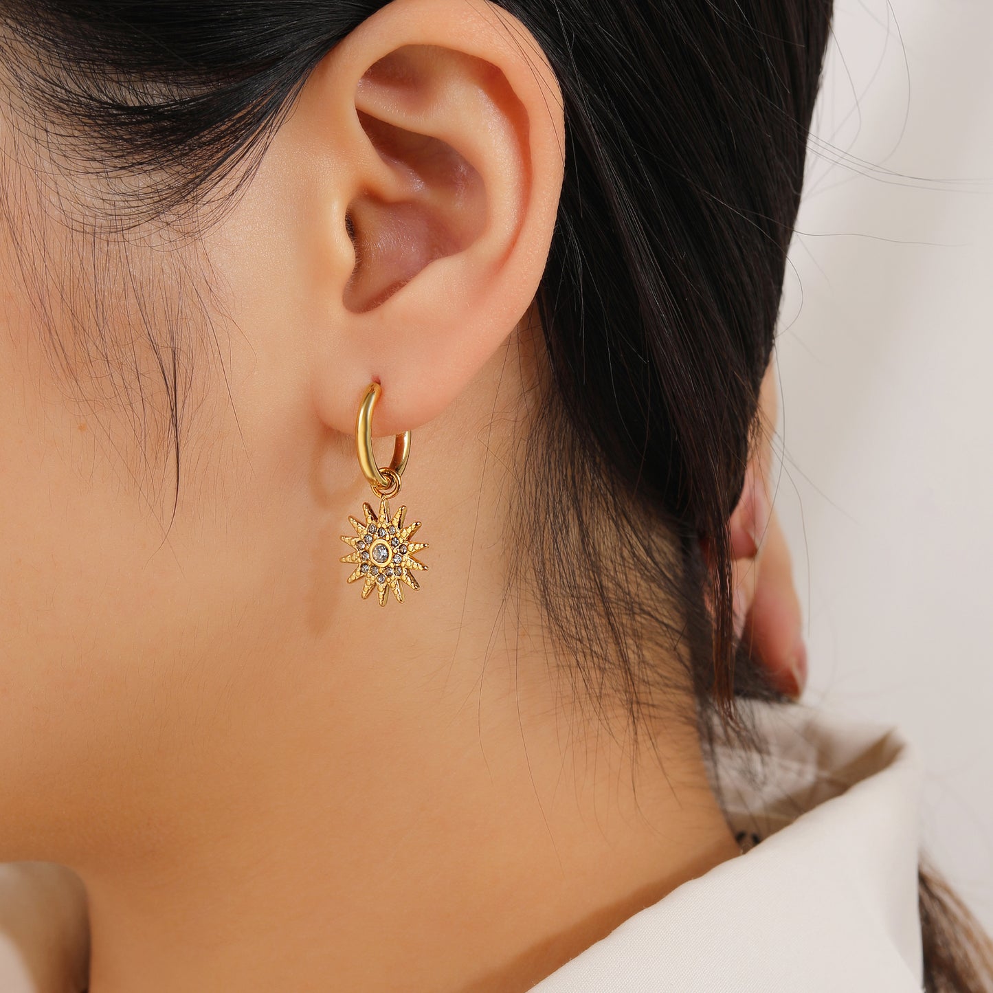 Sun Dangle Drop Earrings with CZ