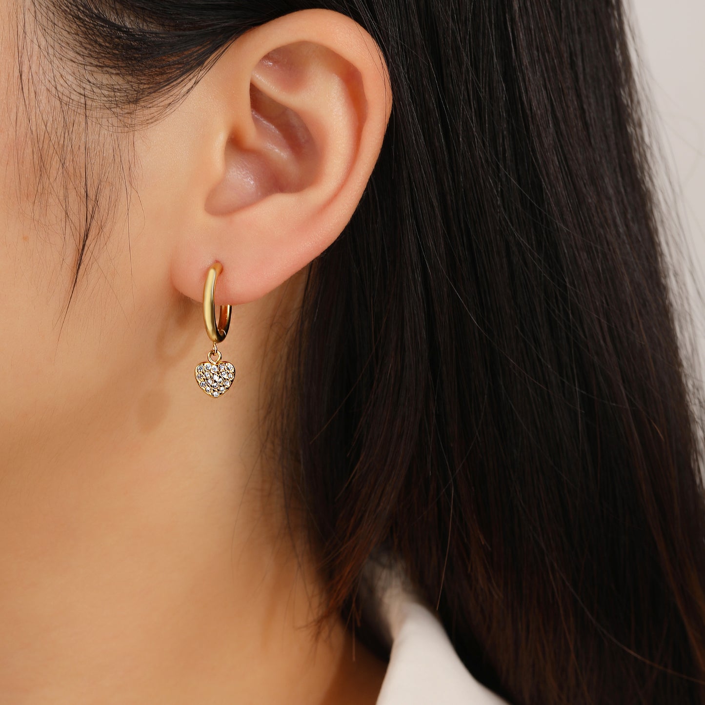 Heart with CZ Dangle Drop Earrings