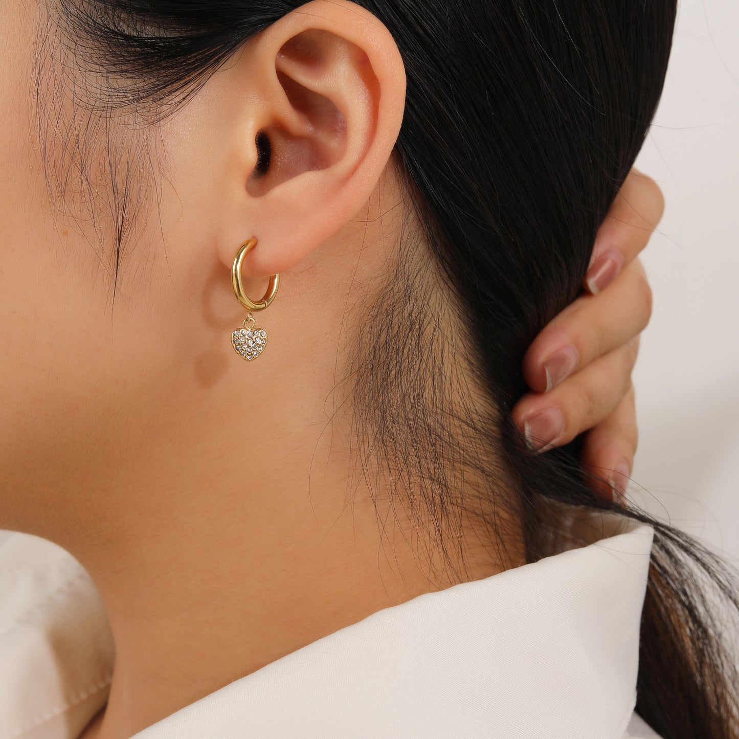 Heart with CZ Dangle Drop Earrings