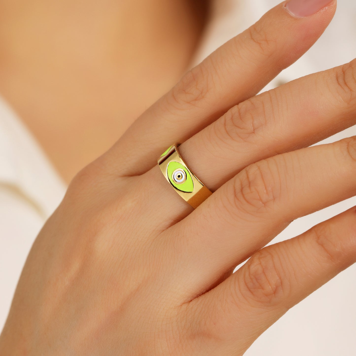 Green Evil Eye Open Rings