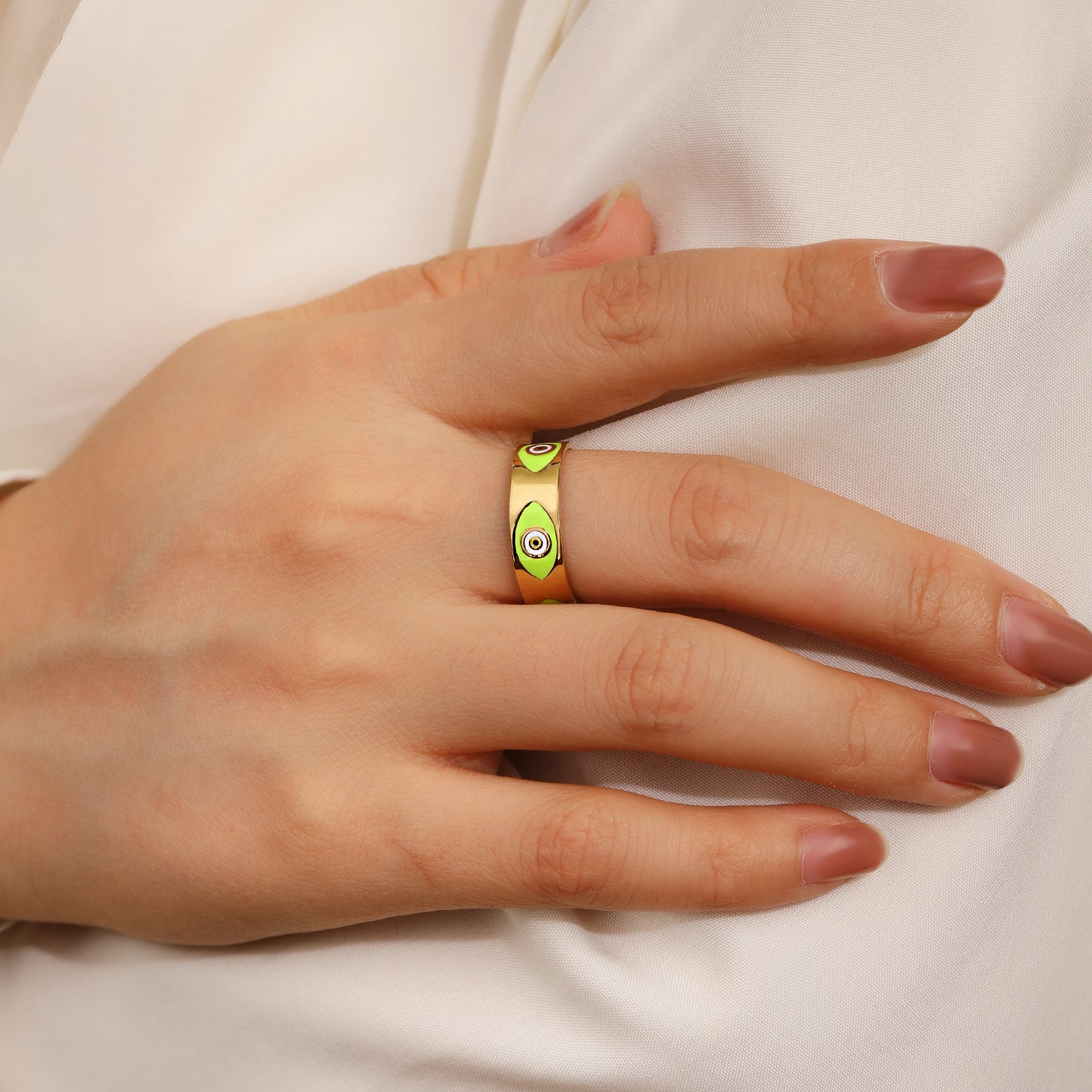 Green Evil Eye Open Rings