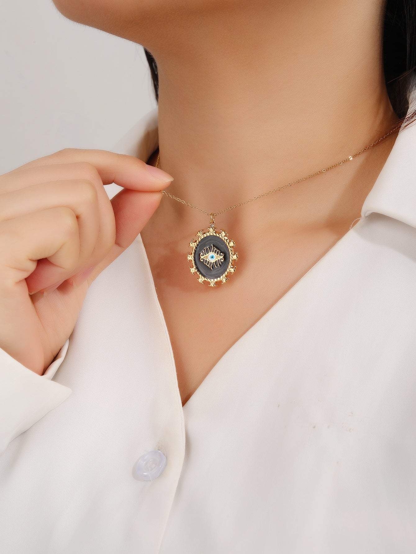 Black Evil Eye Pendant Chain Necklace