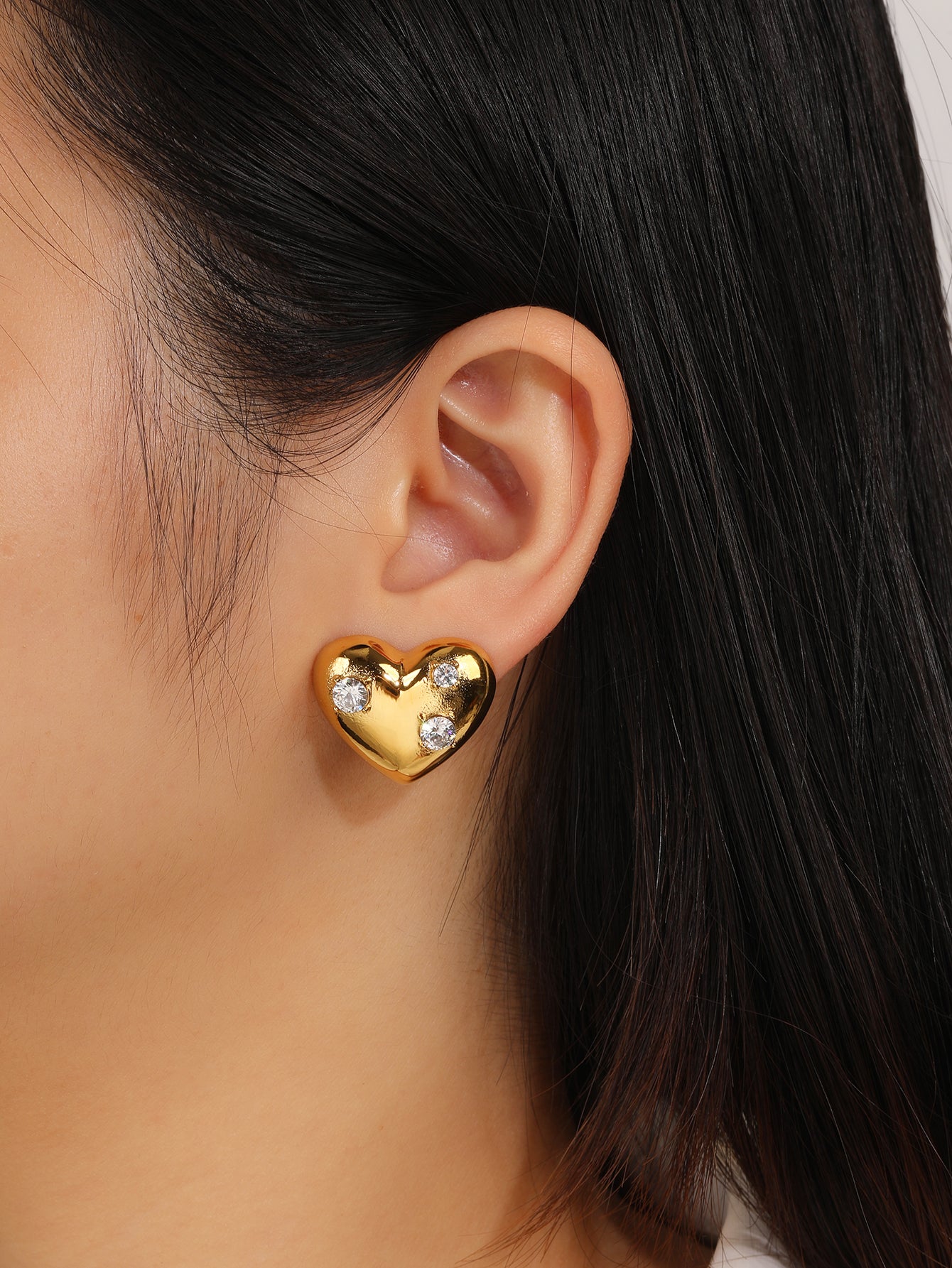 Heart Stud Earrings with CZ
