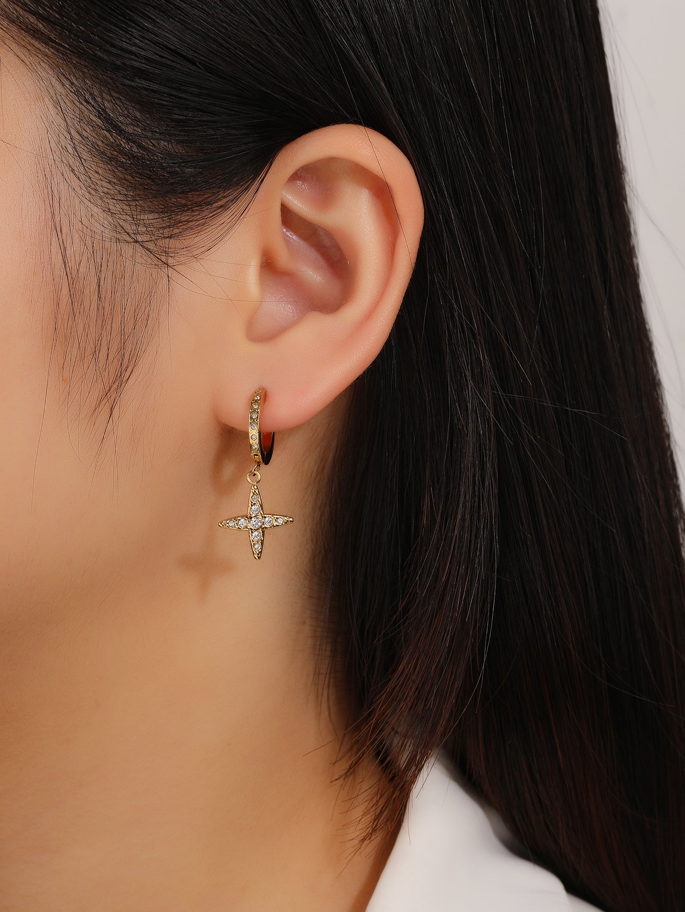 Cross Star Pendant Hoop Earring