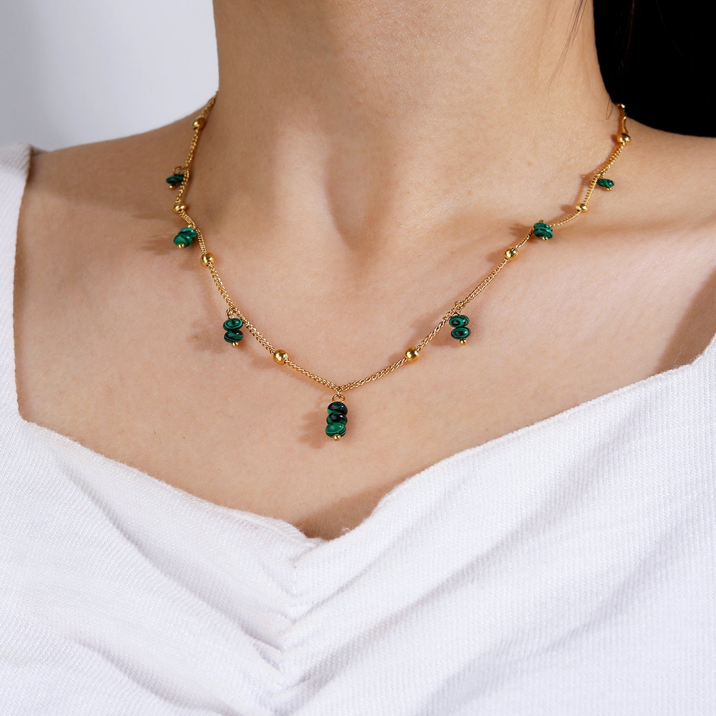 Green Malachite Beads Choker Necklace