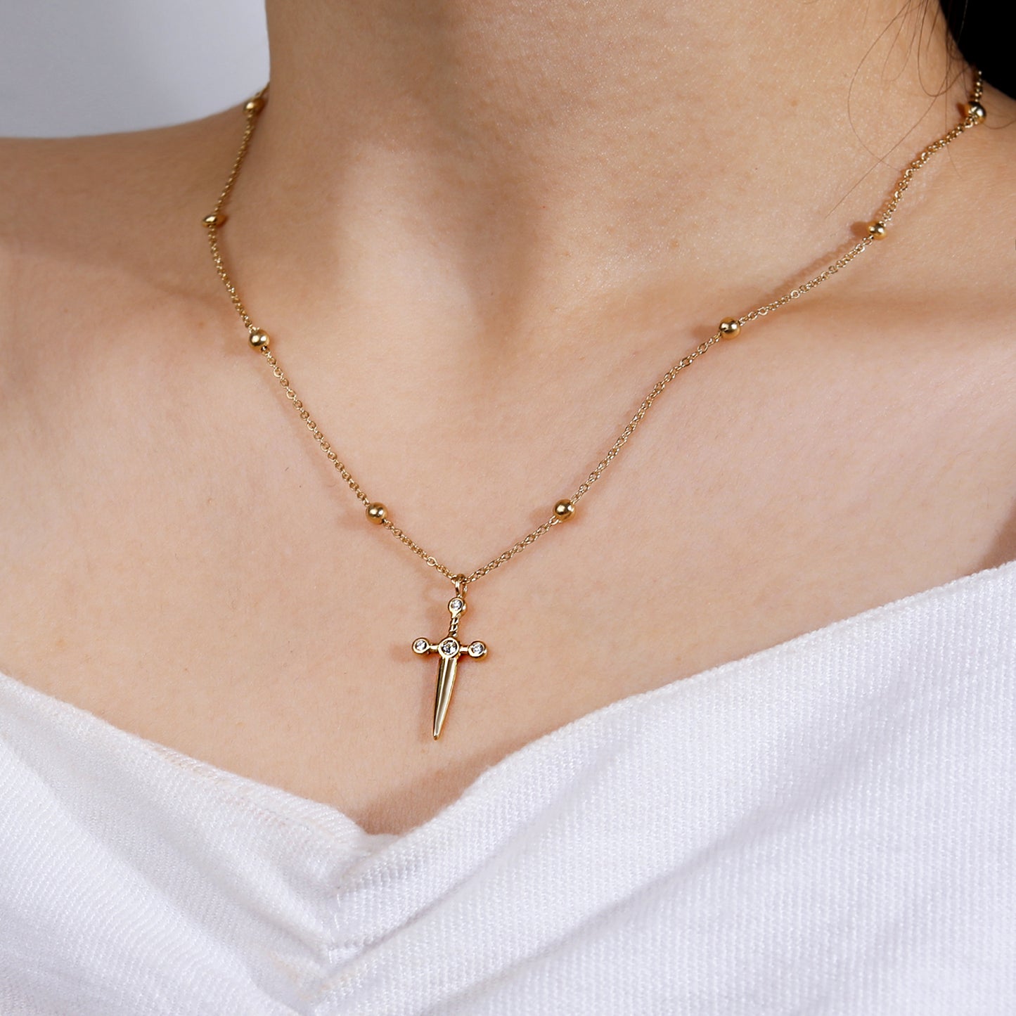 Cross Pendant Necklace with Chunky Hoop Earrings with Cubic