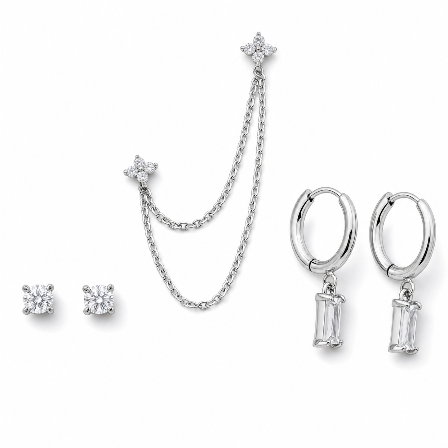 CZ Layered Chain Ear Stack Set