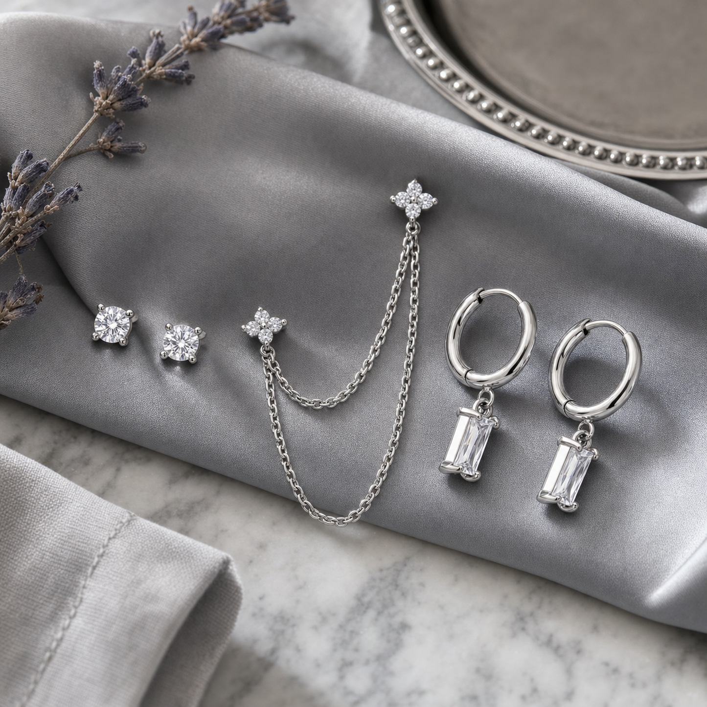 CZ Layered Chain Ear Stack Set