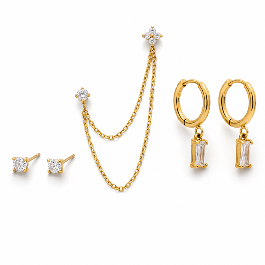 CZ Layered Chain Ear Stack Set