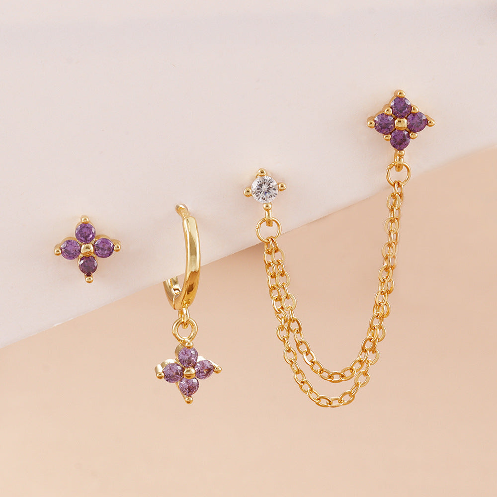 Floral Chain Ear Stack Earring Set