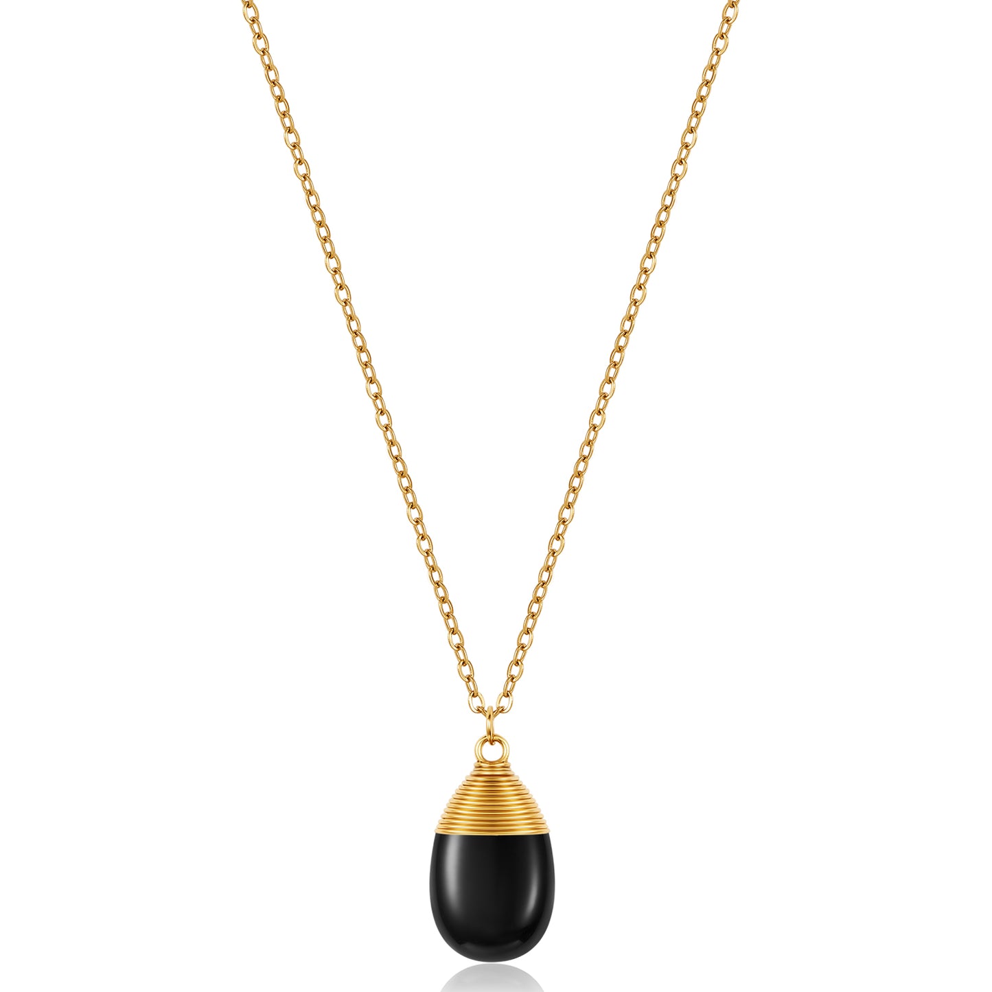 Wire Wrapped Gemstone Teardrop Pendant Gold Layering Necklace