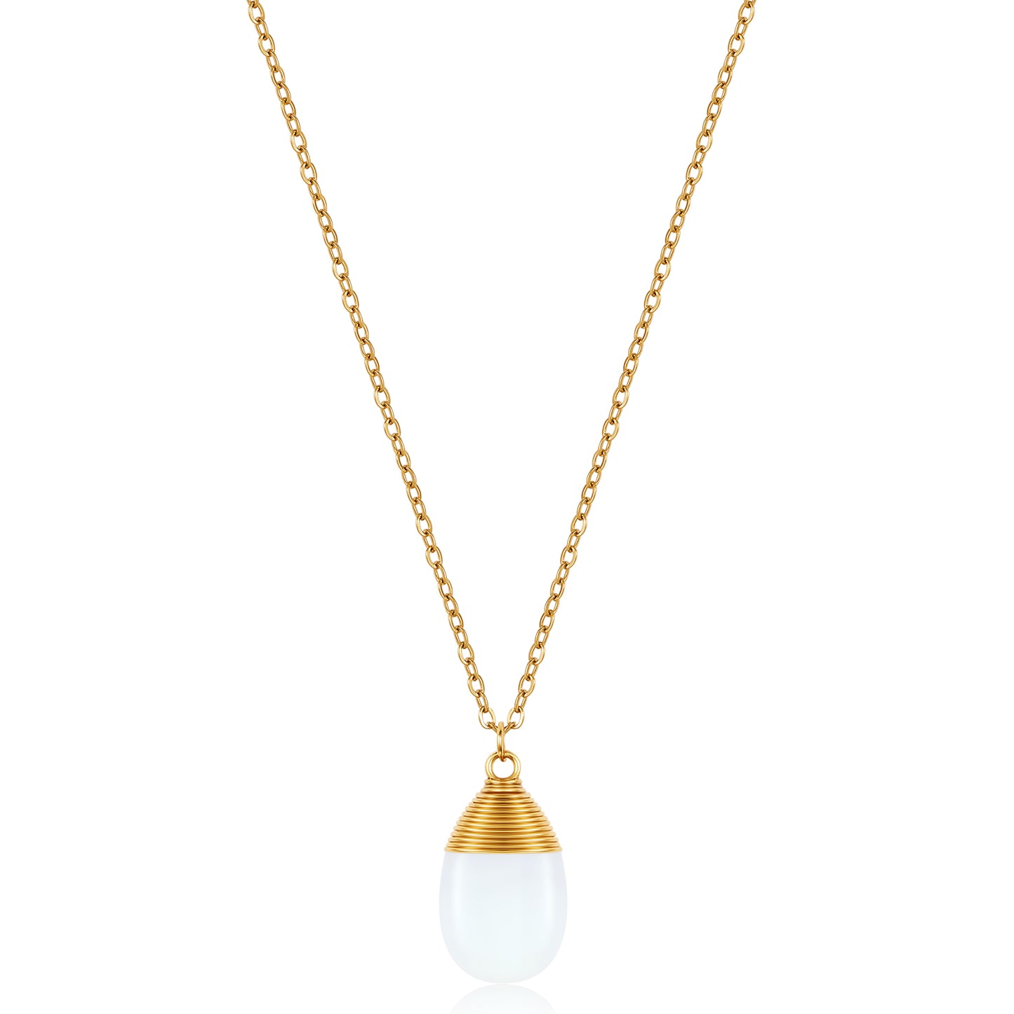 Wire Wrapped Gemstone Teardrop Pendant Gold Layering Necklace