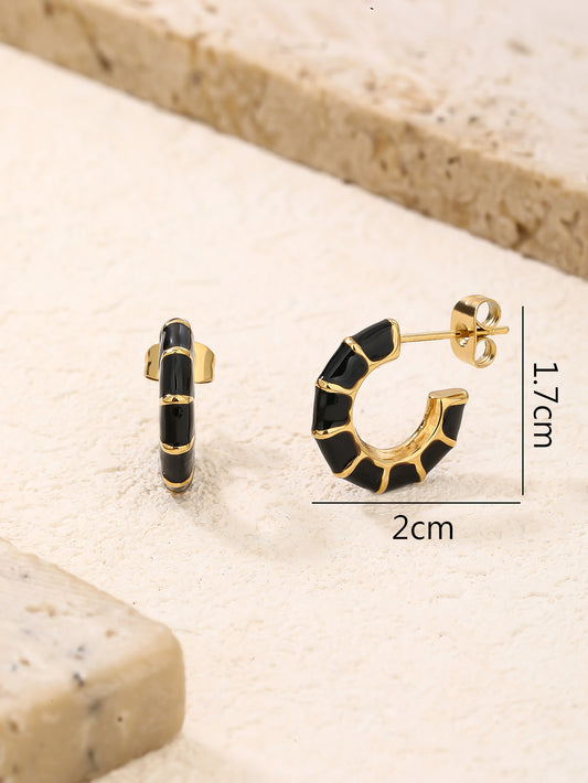 Enamel Gold Hoop Earrings for Women