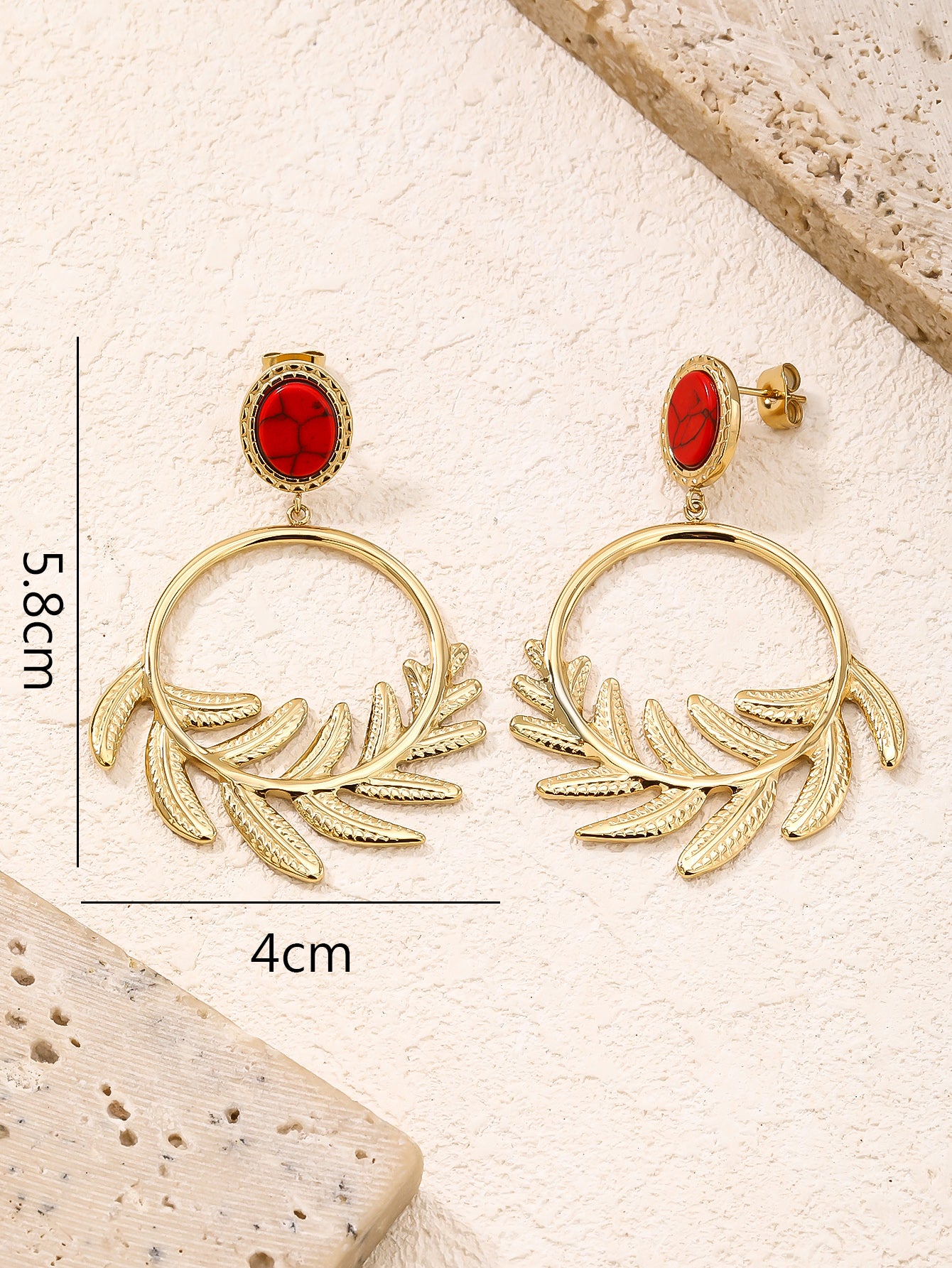 Fern Leaf Dangle Drop Hoop Earrings