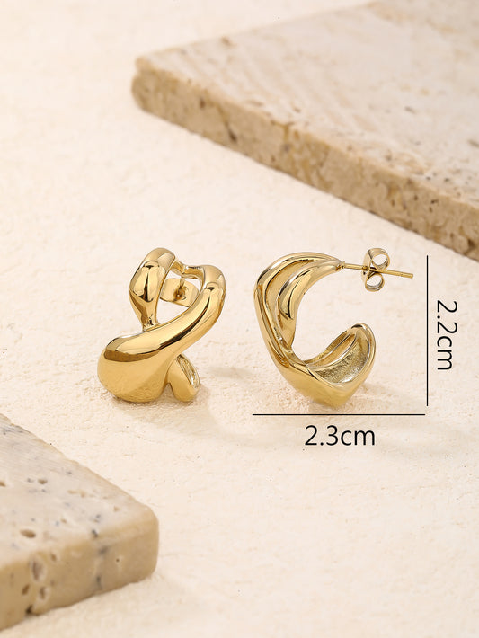 Chunky Gold Twisted Abstract Knot Stud Earrings