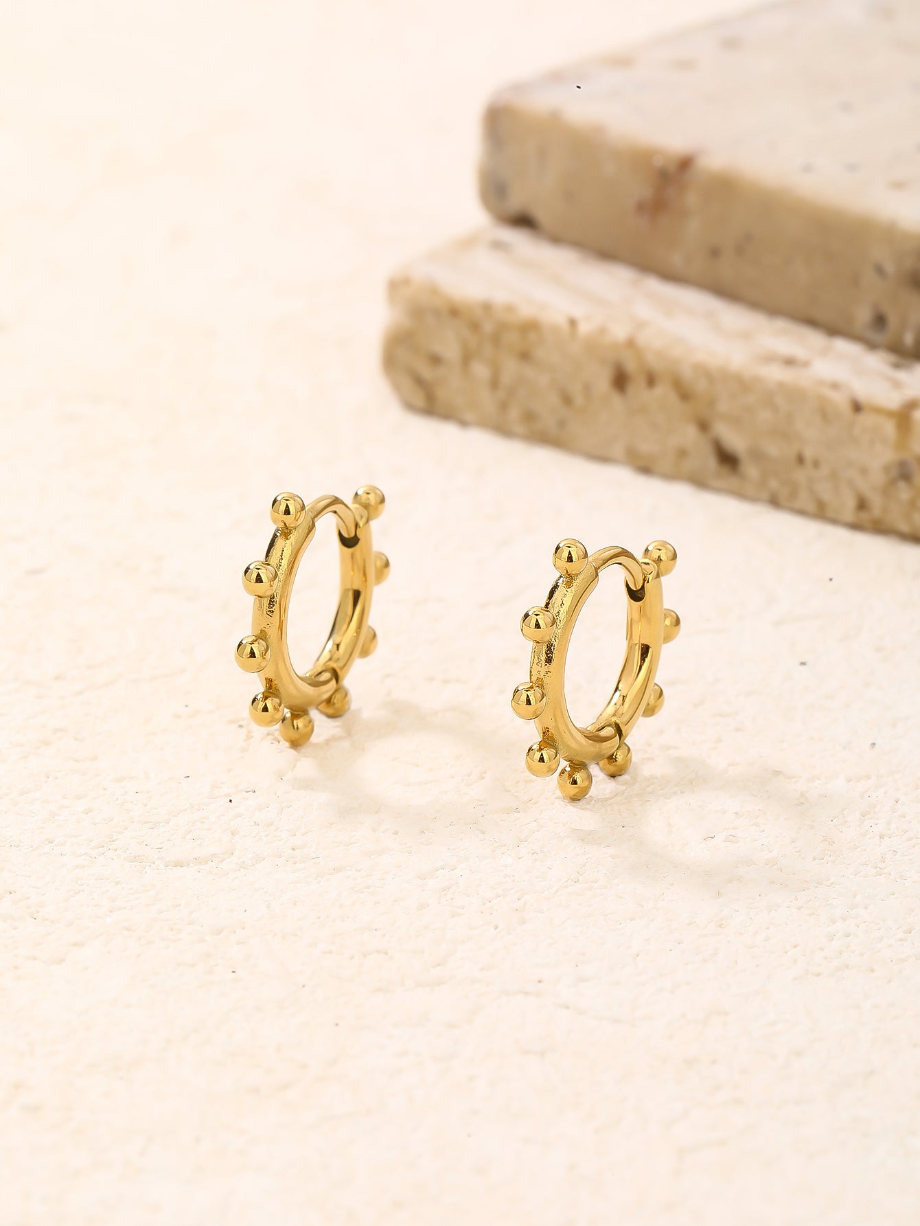 Minimalist Gold Beaded Huggie Hoop Stacking Earrings
