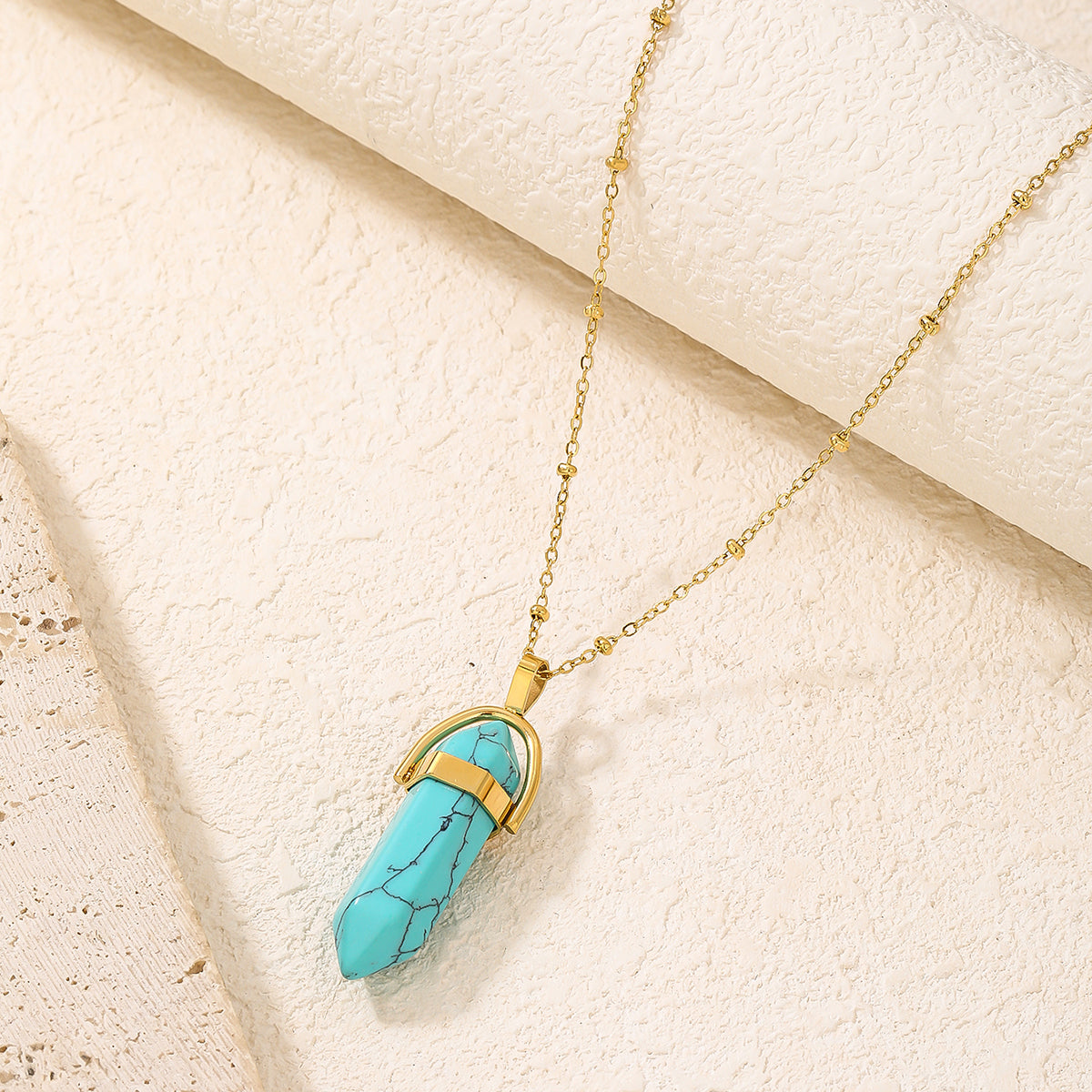 Crystal Natural Stone Pointed Hexagonal Necklaces