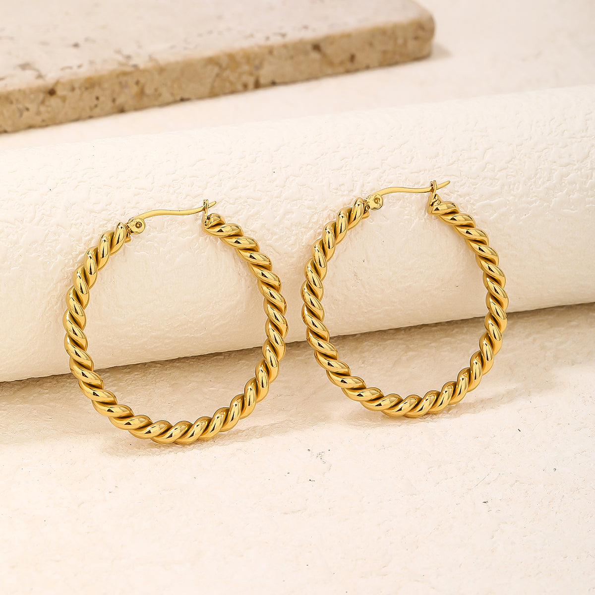 18K Gold Plated Twisted Rope Hoop Earrings