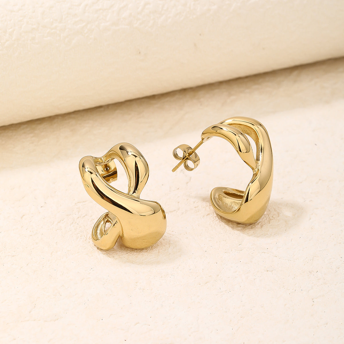 Chunky Gold Twisted Abstract Knot Stud Earrings