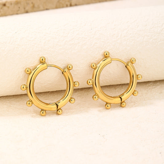 Chunky Gold Beaded Statement Hoop Earrings