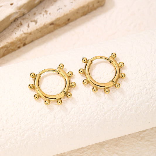 Minimalist Gold Beaded Huggie Hoop Stacking Earrings